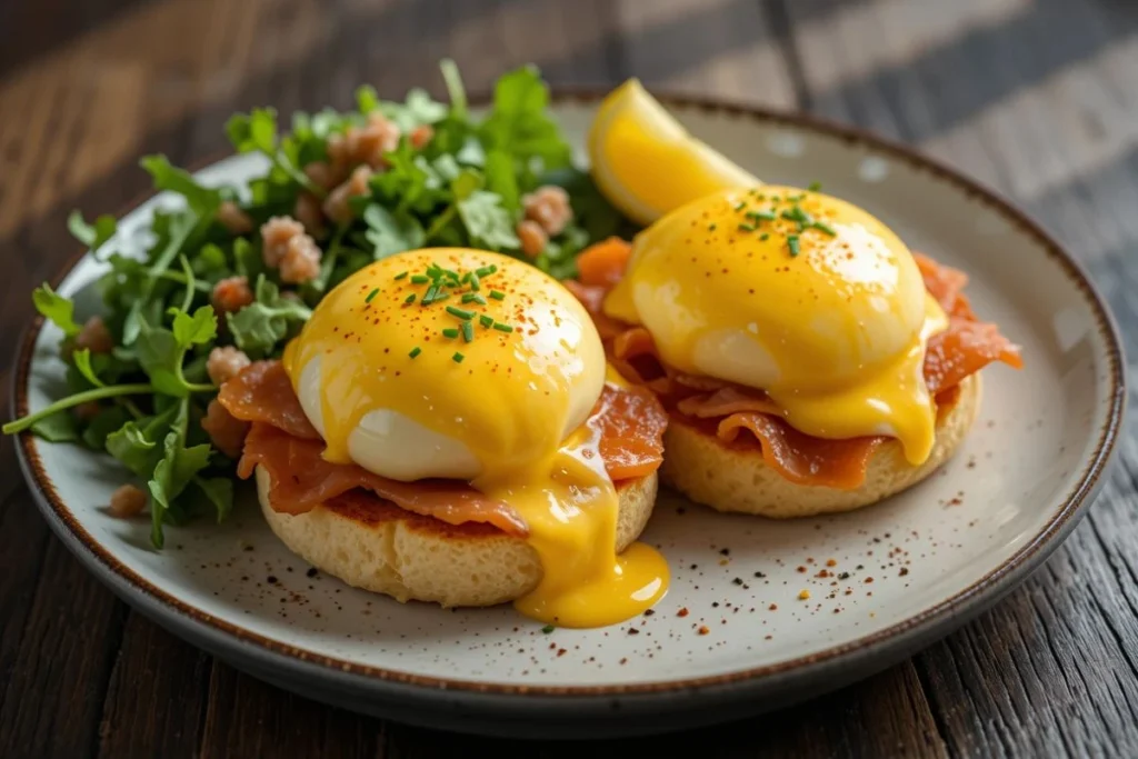 Indulge in the elegance of Eggs Benedict, with perfectly poached eggs, rich Hollandaise sauce, and savory Canadian bacon on toasted English muffins. Treat yourself with this gourmet option for Egg Recipes for Lunch that’s restaurant-quality.