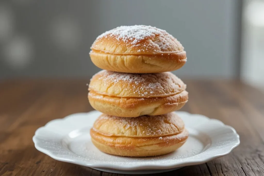 Stacked homemade Gipfeli with flaky layers, lightly dusted with powdered sugar—an irresistible treat from a simple Gipfeli recipe.